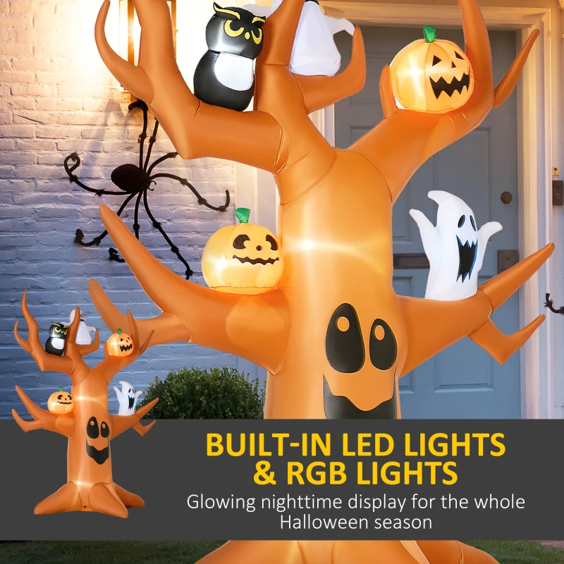 Outsunny 9ft Inflatable Halloween Haunted Tree with Pumpkins, Ghosts and Cat, Blow-Up Outdoor LED Yard Display for Garden, Lawn, Party, Holiday