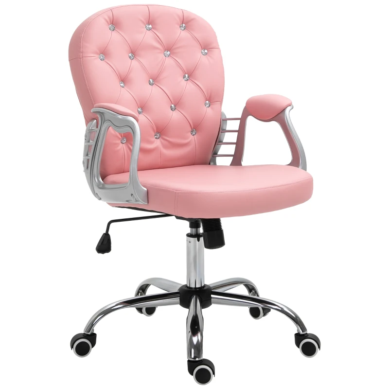 Vinsetto Button Tufted Desk Chair, Home Office Chair with Padded Armrests, Adjustable Height and Swivel Wheels, Black