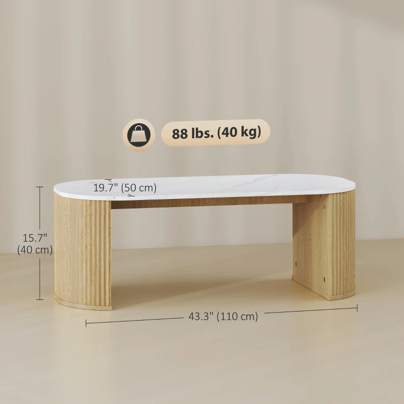 HOMCOM Coffee Table, Modern Marble-Effect Living Room Table with Round Corners and Thicken Legs, Natural Wood