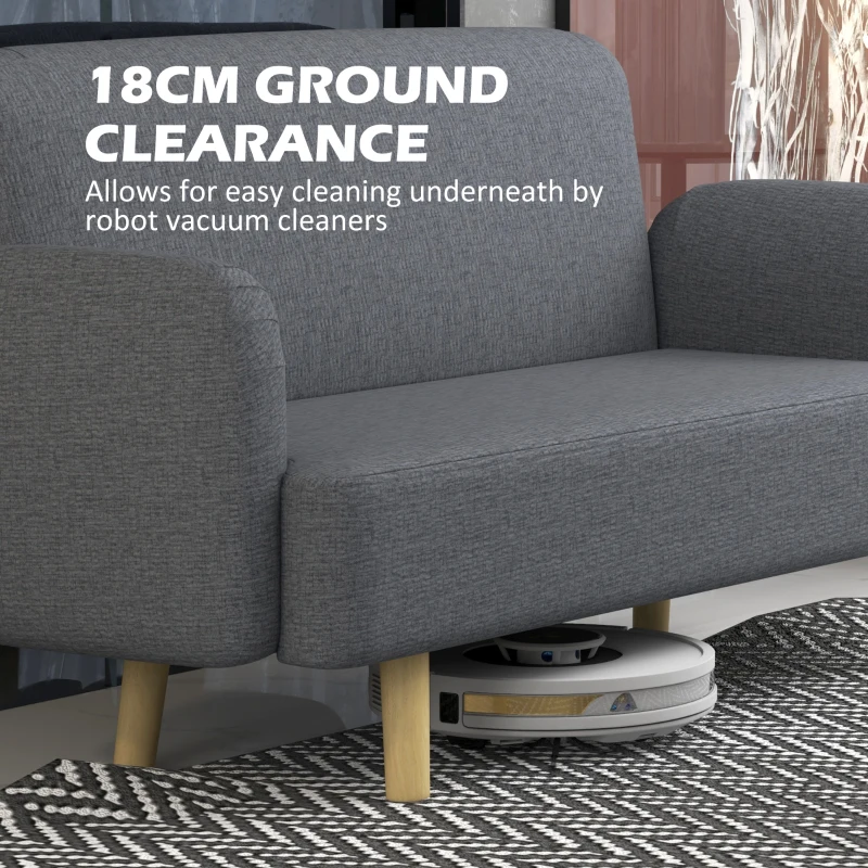 HOMCOM Velvet Feel Fabric 2 Seater Sofa, Small Sofa Loveseat with 8.3" Thick Padding and Wood Legs, Grey
