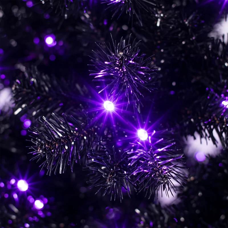 HOMCOM 6ft Pre-lit Black Christmas Tree, Artificial Halloween Tree with 680 Purple LED Lights, 680 Tips, Metal Stand, Black