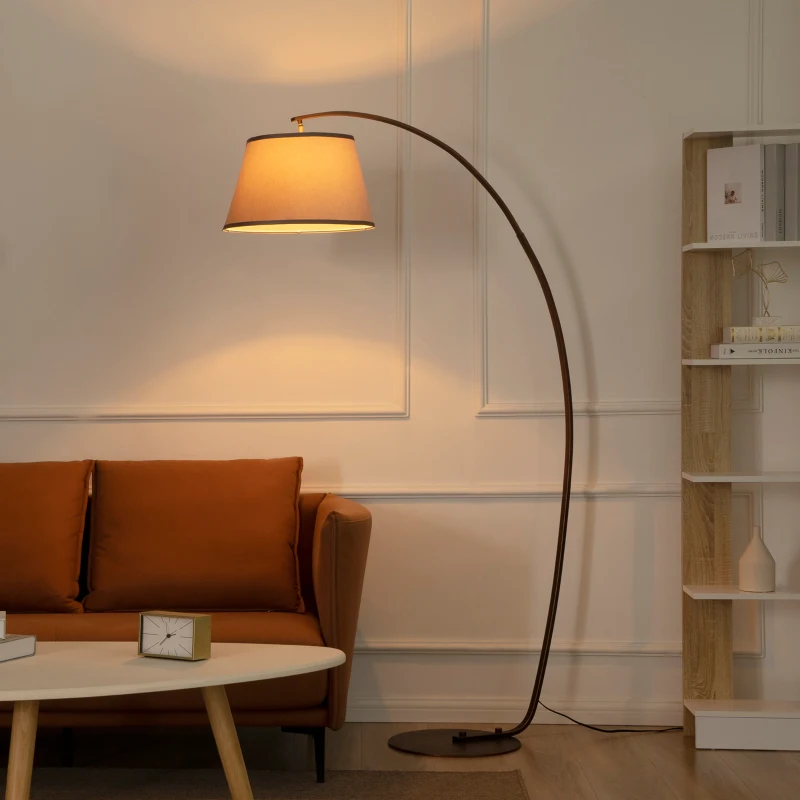 HOMCOM Arched Floor Lamp, Modern Standing Lamp with Foot Switch & Metal Base, Corner Reading Lamps Tall Pole Light for Office Bedroom Living Room, Grey