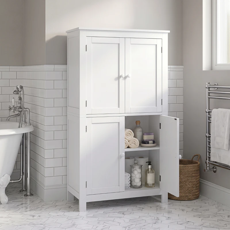HOMCOM Freestanding Bathroom Cabinet, Tall Bathroom Cabinet with Hidden Storage and Adjustable Shelves, Living Room, White