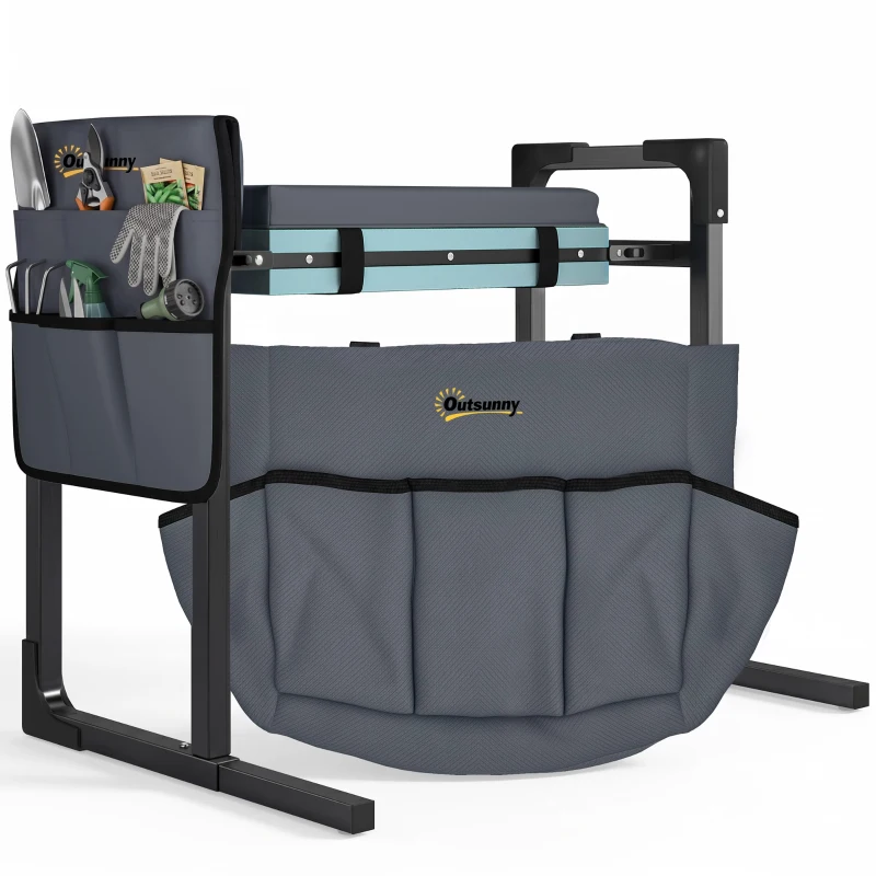 Outsunny Garden Kneeler and Seat, Heavy Duty Foldable Gardening Stool with Thicker Soft Kneeling Pad, Extendable Steel Leg