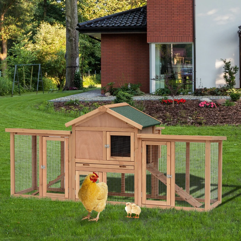 PawHut Wooden Chicken Coop, Outdoor Backyard Garden Large Rabbit Hutch with Nesting Box, Run, Ramp, Drawer