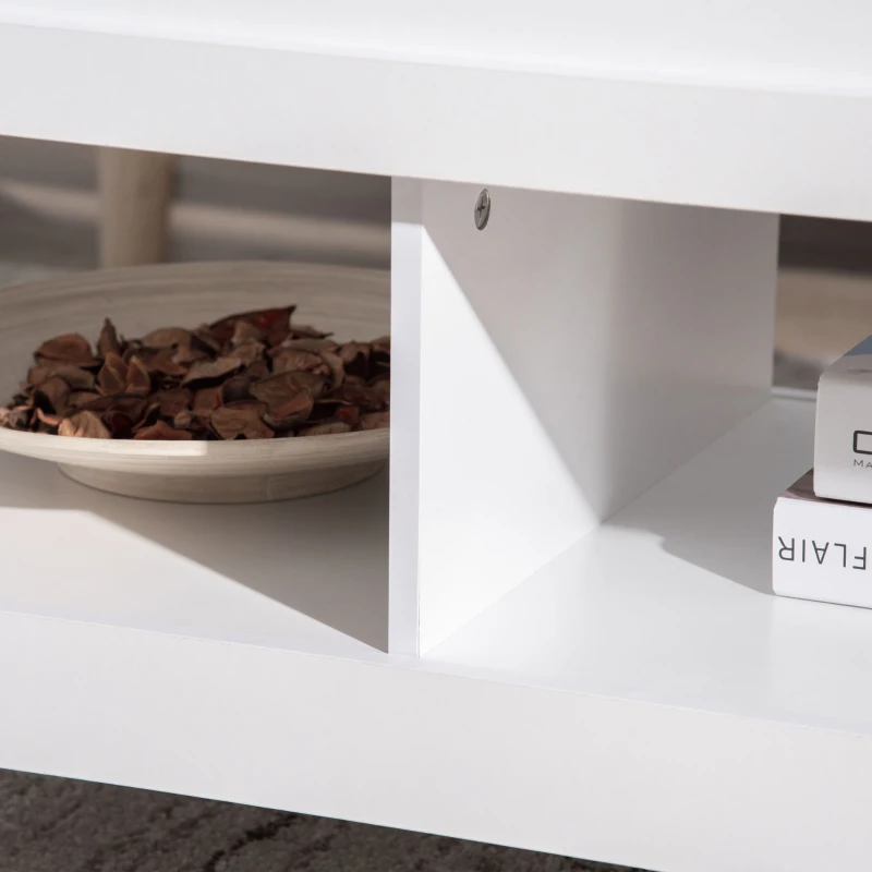 HOMCOM Lift Top Coffee Table with Hidden Storage Compartment and Open Shelves, Lift Tabletop Pop-Up Center Table for Living Room, White