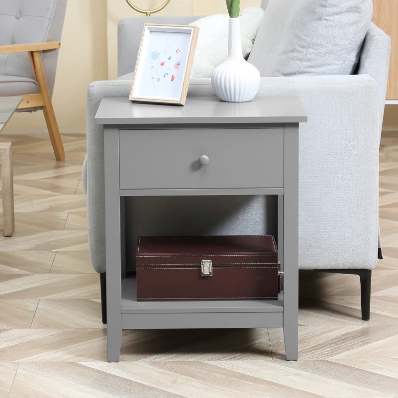 HOMCOM Modern Side Table for Living Room, End Table, 2-tier Side Table with Drawer and Storage Shelf, Gray