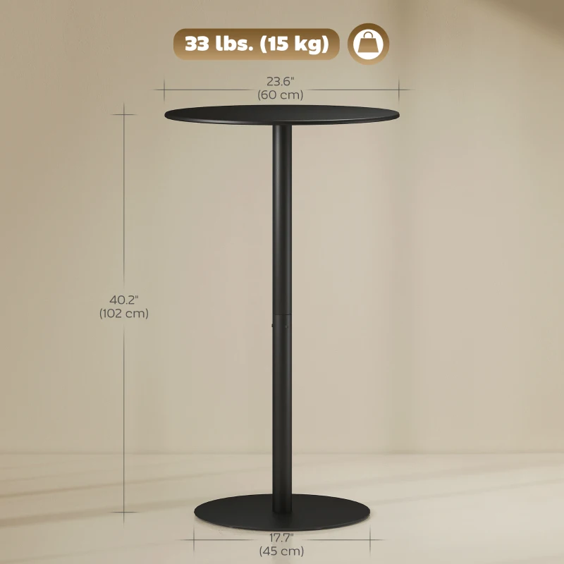 HOMCOM Round Bar Table for 2, Modern Pub Table with Steel Frame, Easy Assembly for Small Space Home Bar Cocktail Bistro, Black
