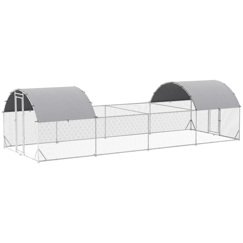 PawHut Large Metal Chicken Run with Water-Resistant and Anti-UV Cover, Door, for 20-24 Chickens, Silver