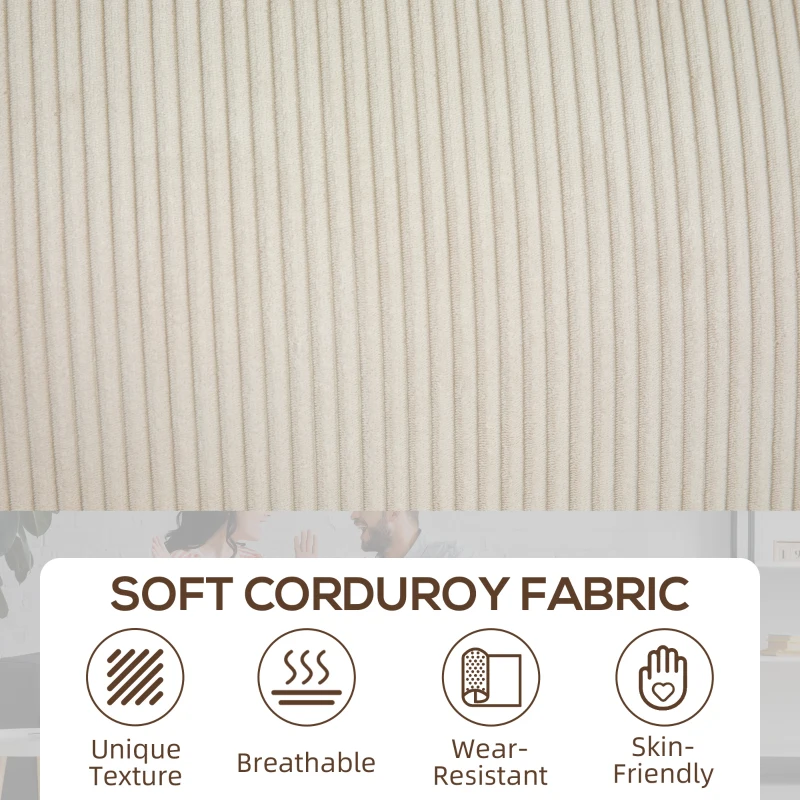 HOMCOM Three Seater Sofa, Fabric 3 Seater Couch with Spring Cushion and Cup Holders for Living Room, Bedroom, Cream White