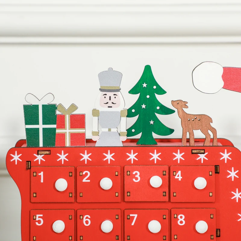 HOMCOM Wooden Christmas Advent Calendar with 24 Countdown Drawers, Reusable Holiday Decor Xmas Gift for Kids Adults, Red