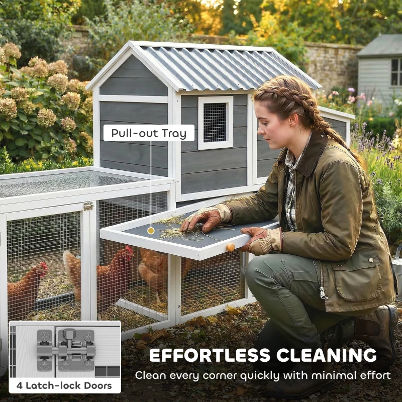 PawHut Large Chicken Coop, 134"L Wooden Chicken House with Run, Nesting Box, Slide-Out Tray, Waterproof Roof and Ramp