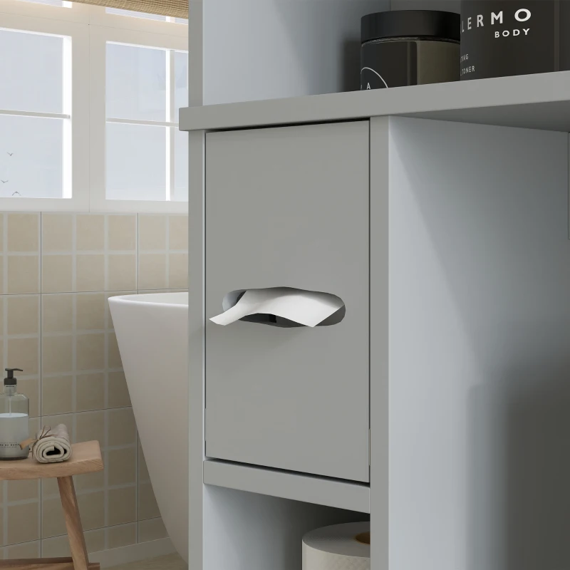 HOMCOM Modern Over the Toilet Storage Cabinet with 2 Doors, Above Commode Storage Cabinet with Toilet Paper Holder, Gray