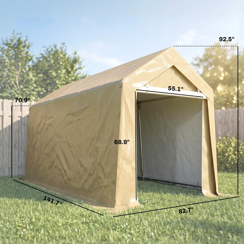 Outsunny Galvanized 7' x 12' Outdoor Storage Tent, Heavy Duty and Waterproof Portable Shed for Bike, Motorcycle, Tools, Beige