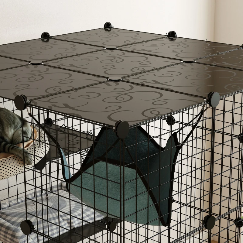 PawHut DIY 4 Tier Cat Cage Indoor with Hammock, Ramps, Jumping Platforms, Doors, Cat Enclosure for 1-3 Cats, 3 x 3 x 4, Black