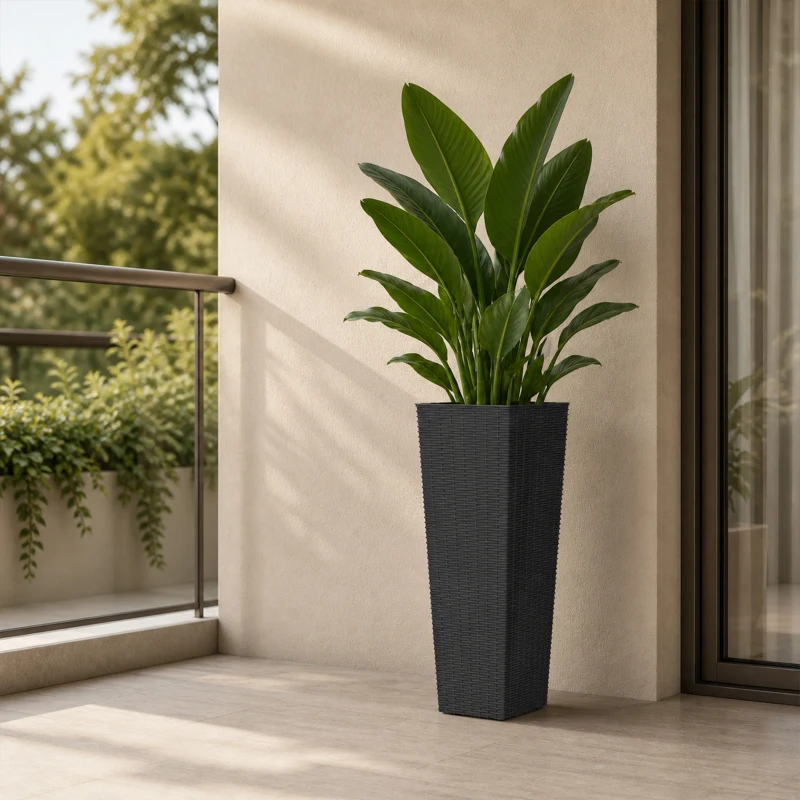 Outsunny 32 Inch Tall Planters for Outdoor Plants, Set of 2 Plastic Flower Pots with Drainage Holes, Black