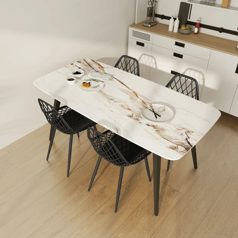 HOMCOM Modern Dining Chairs Set of 4, Plastic Kitchen Chairs with Hollow Backrest and Metal Legs for Living Dining Room, Black