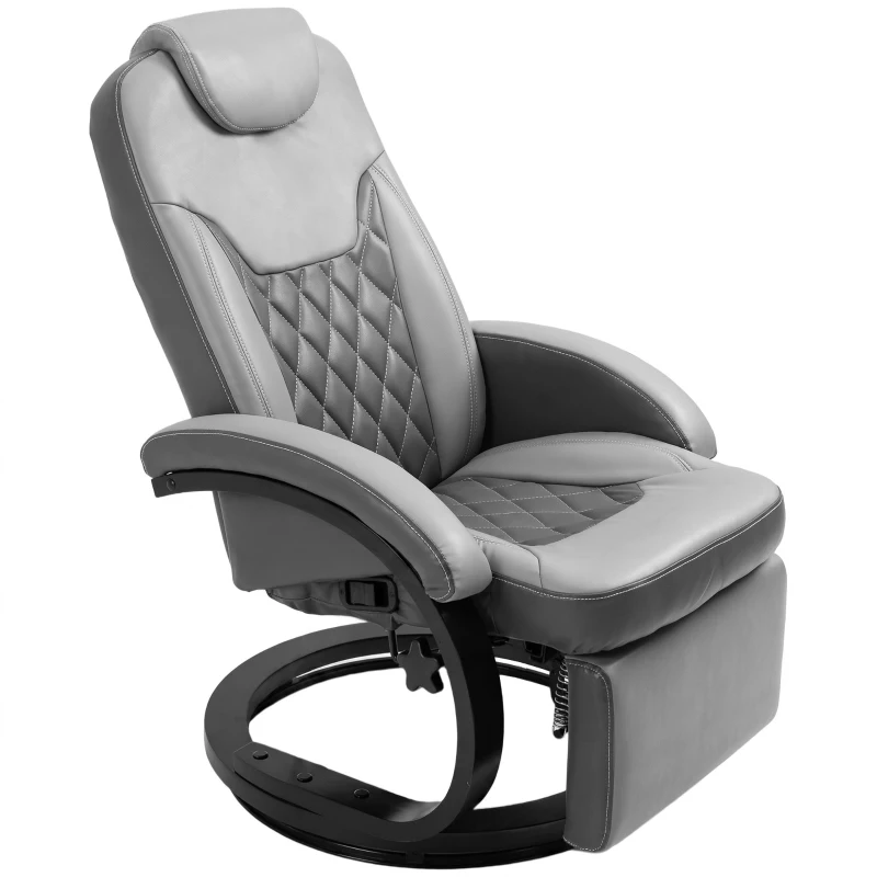 HOMCOM Faux Leather Manual Recliner, Swivel Lounge Chair with Adjustable Backrest, Footrest and Round Base, Gray