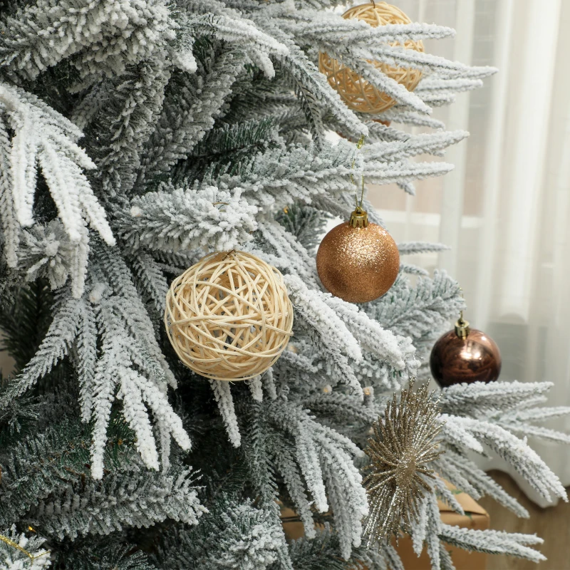 HOMCOM 6ft Prelit Flocked Christmas Tree, Artificial Norfolk Pine Downswept Hinged Xmas Tree with 250 LEDs, Green and White