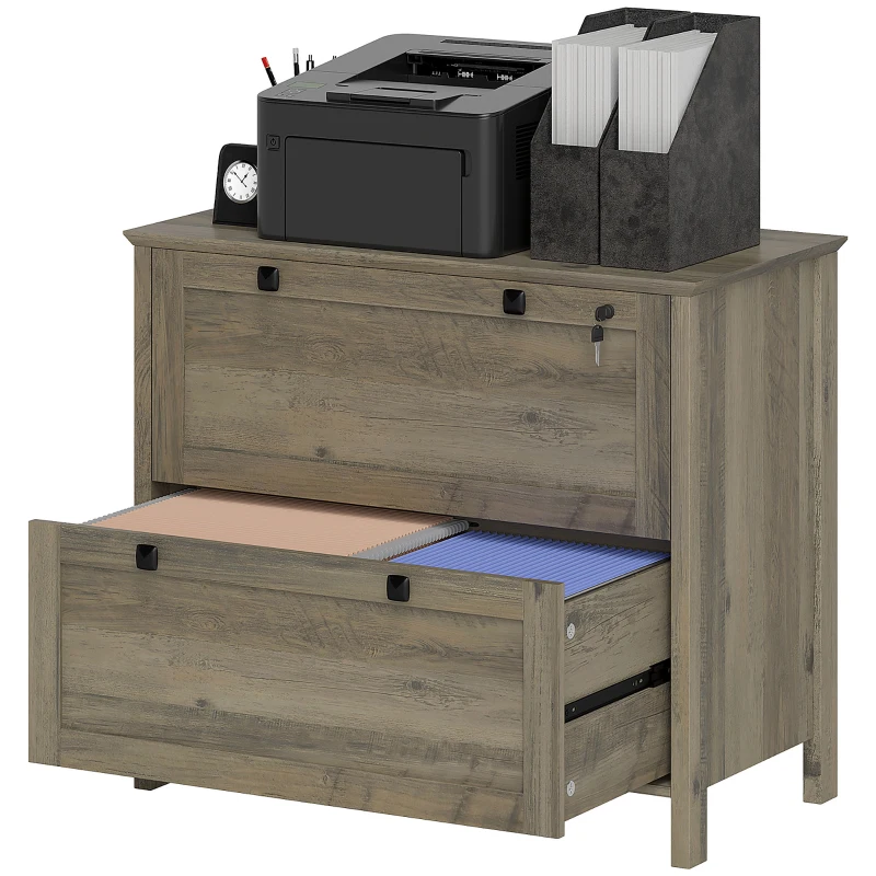 HOMCOM 2 Drawer File Cabinet, Lockable Filing Cabinet with Adjustable Hanging Bar for Letter, A4 Size, Weathered Grey Oak
