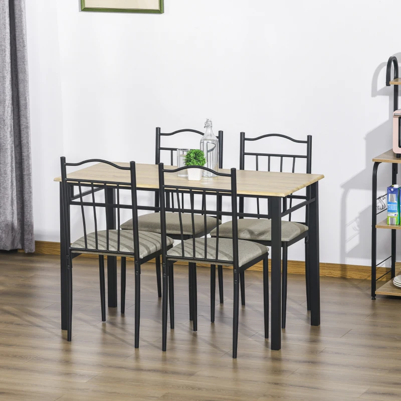 HOMCOM 5 Piece Dining Table and Chairs Set Wood Top Metal Frame Padded Seat Dining Table Set Home Kitchen Dining Room Furniture, Black