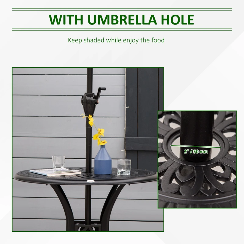 Outsunny 30-inch Round Patio Dining Table with Umbrella Hole Cast Aluminium Outdoor Bistro Table, Black