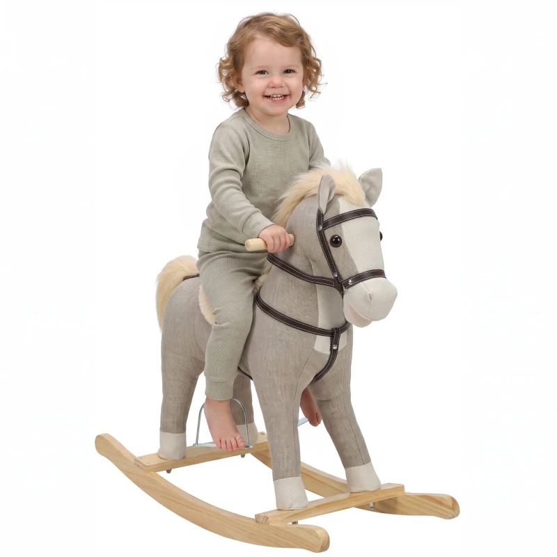 Qaba Rocking Horse, Back and Forth Rocking, Ride on Horse Toy with Sound Effects, for 12-36 Months Toddlers, Gray