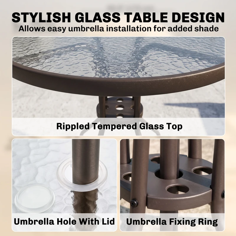 Outsunny 6 Piece Patio Dining Set for 4 with Umbrella, Outdoor Table and Chairs with 4 Folding Dining Chairs & Round Glass Table for Garden, Backyard and Poolside, Beige