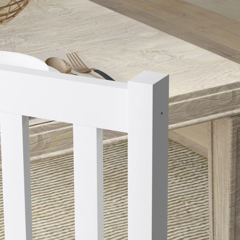 HOMCOM Farmhouse Dining Table Chairs, Set of 4 Pine Wood Kitchen Table Chairs with Slat Back for Living Room, Bedroom, White