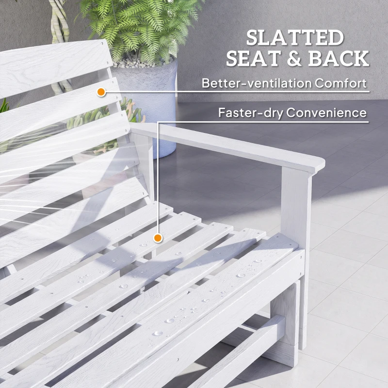 Outsunny Patio Glider Bench w/ HDPE Slatted Double Rocking Chair, Distressed White