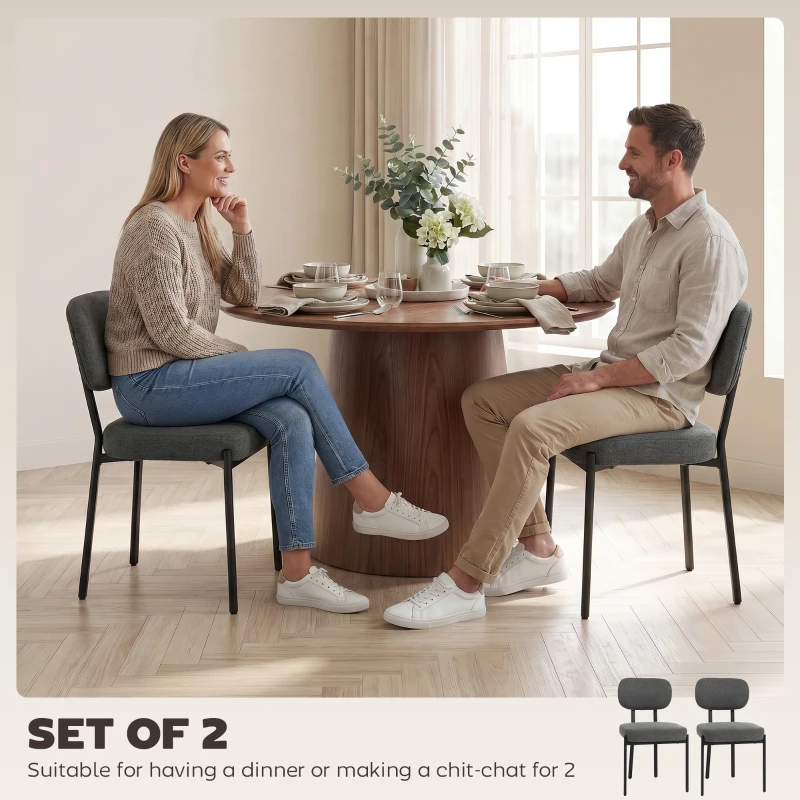 HOMCOM Upholstered Linen Fabric Kitchen Chairs, Modern Dining Chairs Set of 2 with Metal Legs, Grey