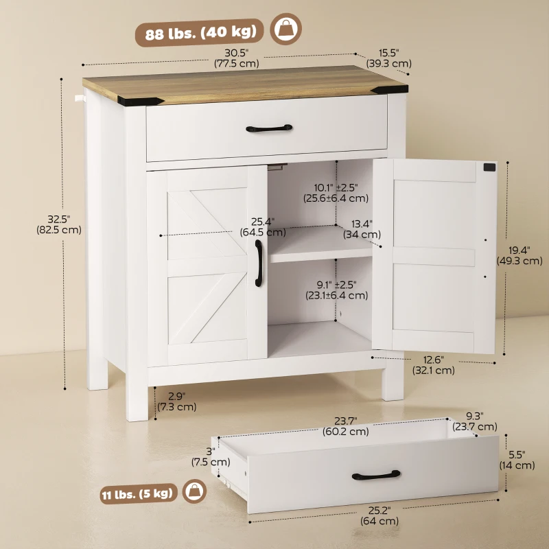 HOMCOM Sideboard Buffet Cabinet, Farmhouse Kitchen Storage Cabinet w/ Drawer and Shelf for Living Room, Entryway