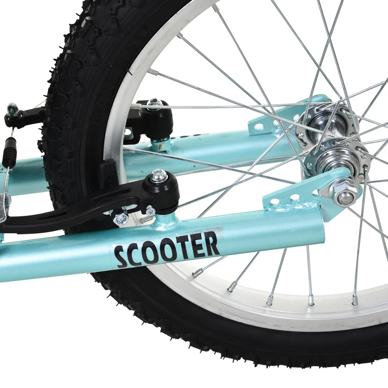 Aosom Kids Kick Scooter for 5+ Year Old, Kids Ride on Toy w/ 16'' Inflatable Wheel Dual Brakes, Blue