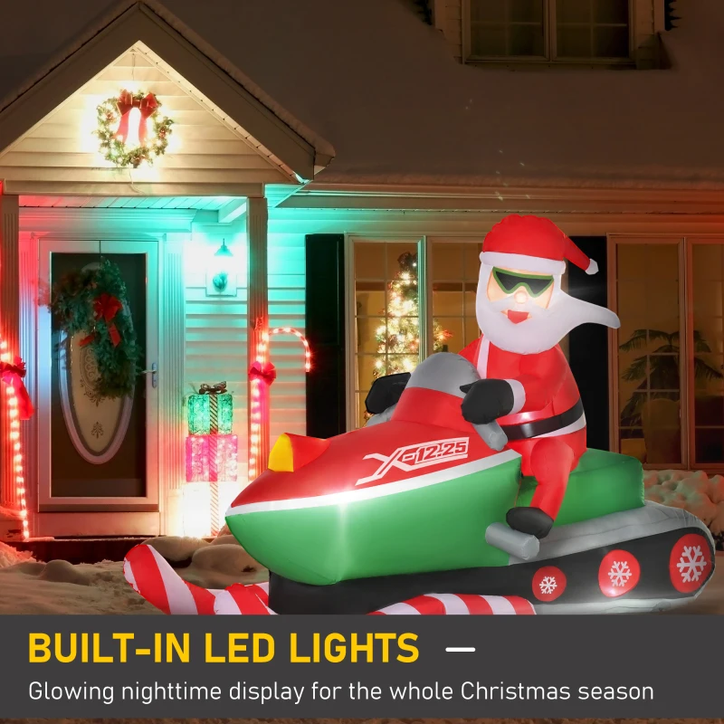 HOMCOM 5.2ft Christmas Inflatable Santa Claus with Snowmobile, LED Lighted  for Home Indoor Outdoor Garden Lawn Decoration Party Prop