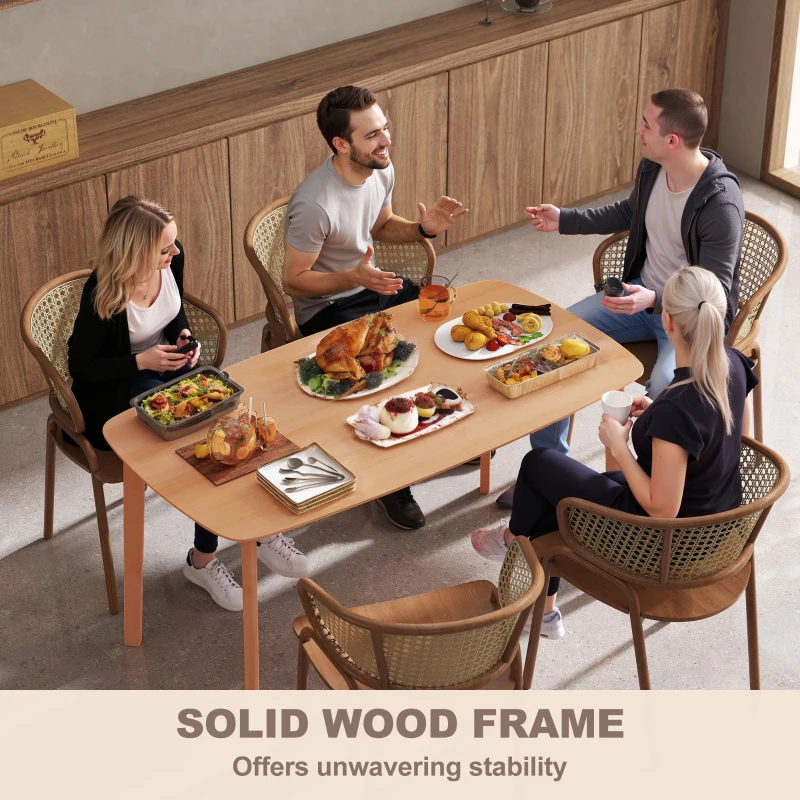 HOMCOM Pine Wood Dining Table for 6, 59" Rustic Rectangular Kitchen Table with Large Tabletop for Dining Room, Natural