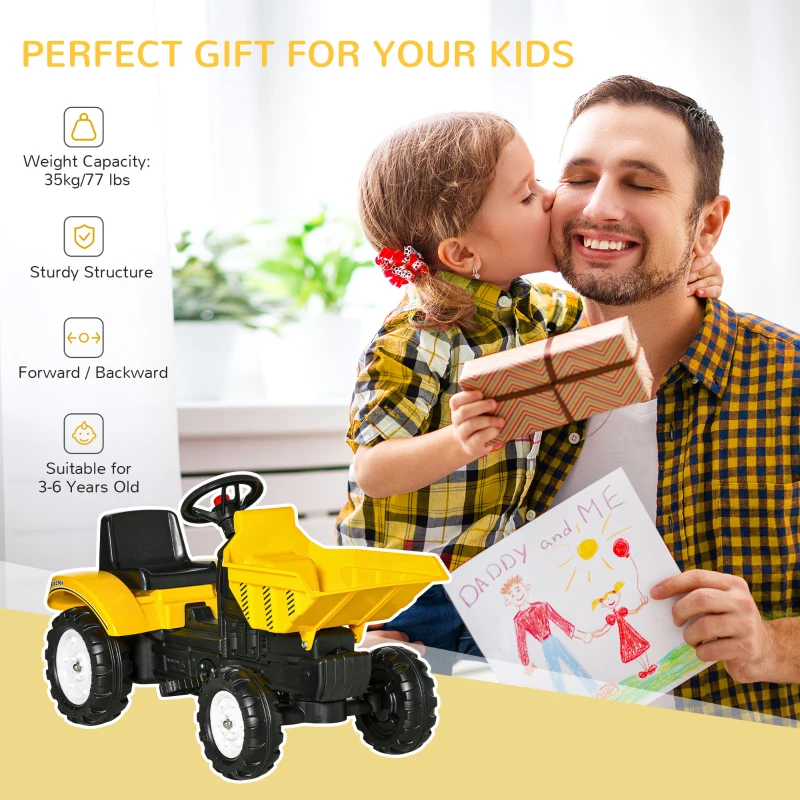 Aosom Kids No Power Ride-On Excavator with Manual Control Bucket, Yellow