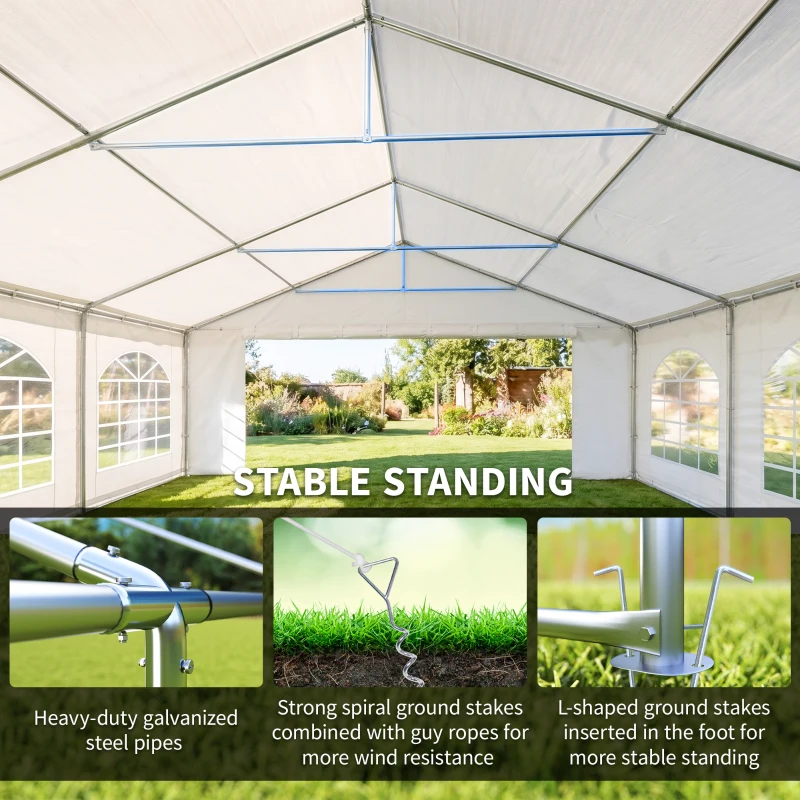 Outsunny 20' x 20' Heavy-duty Large Wedding Tent, Outdoor Carport Garage Party Tent, Patio Gazebo Canopy with Sidewall, White