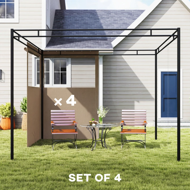 Outsunny Gazebo Curtains, 10' x 10' Universal Replacement Privacy Curtain, 4-Panels Sidewall with Roll up Mesh Windows, Khaki