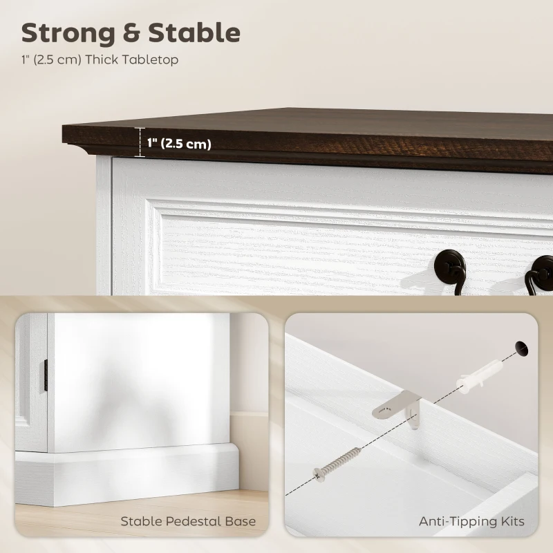 HOMCOM Buffet Cabinet, 32" Farmhouse Sideboard with Thick Top, Quiet Drawer and Adjustable Shelf, White Wood Grain