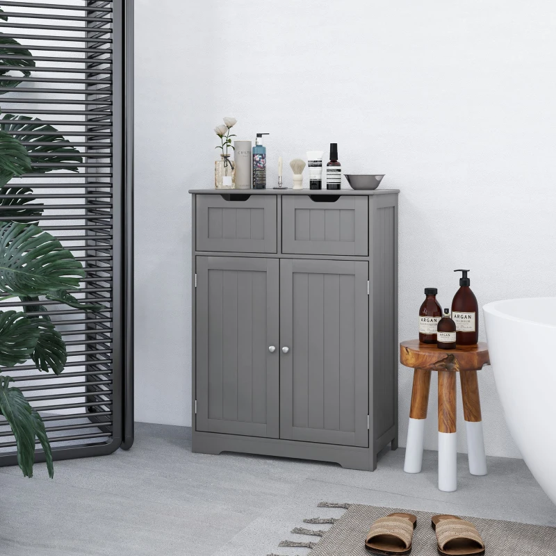 kleankin Bathroom Cabinet, Bathroom Storage Cabinet with 2 Drawers, Adjustable Shelf for Living Room, Entryway, Grey