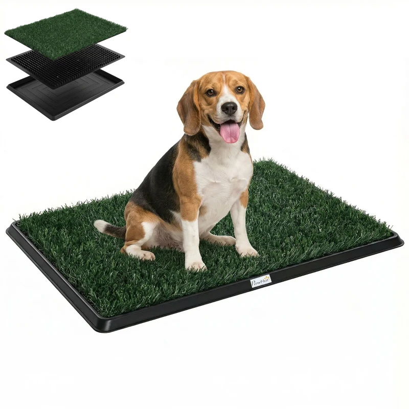 PawHut Dog Grass Pad with Tray, Artificial Grass Pet Training Toilet with Drainage Grid, Grass Mat