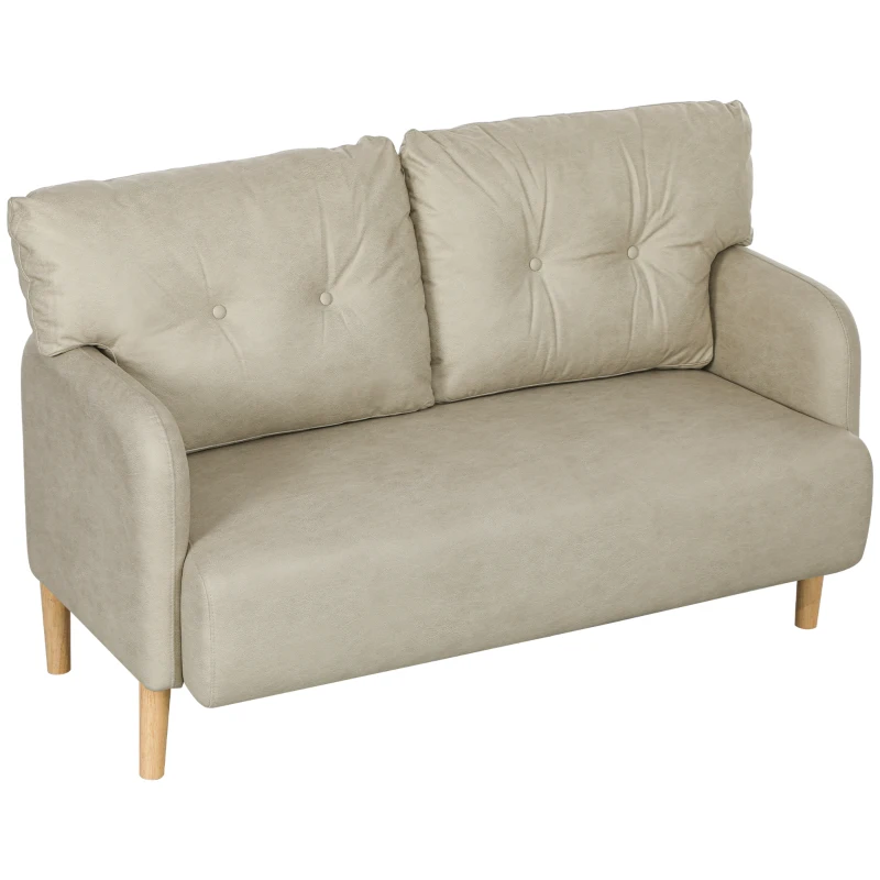 HOMCOM 58" 2 Seat Sofa, Modern Love Seats Furniture, Upholstered 2 Seater Couch, Solid Wood Frame, Beige