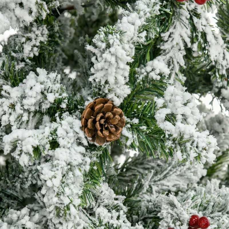 HOMCOM 9-foot Pencil Snow Flocked Artificial Christmas Tree with 1350 Pine Realistic Branches, Pine Cones, Red Berries, Auto Open, Green