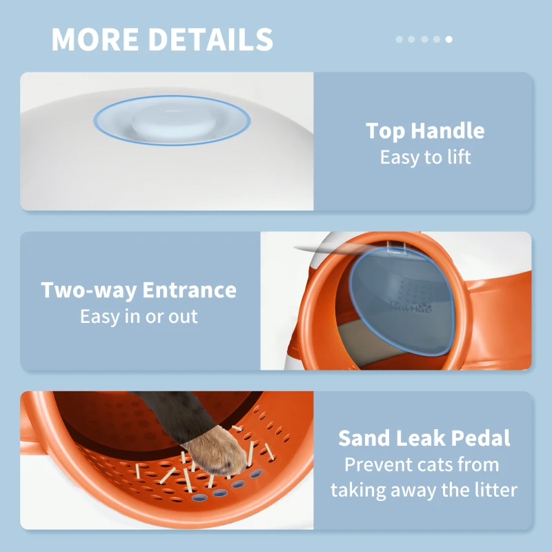 PawHut Dome Covered Cat Litter Box with Lid, White and Orange