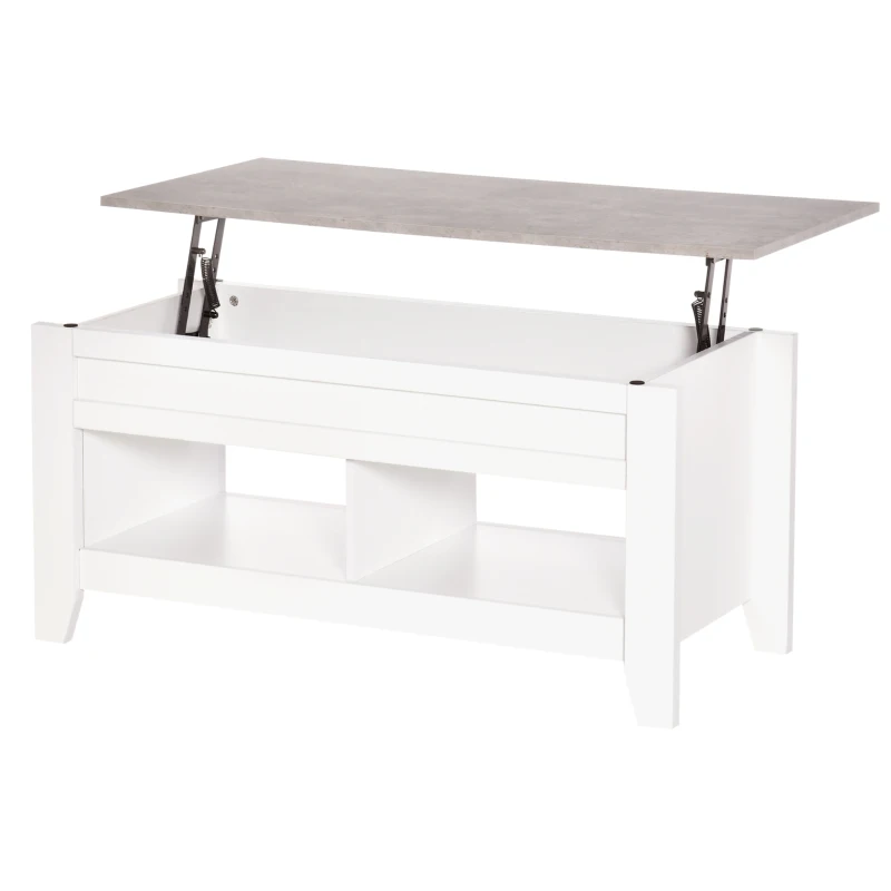 HOMCOM Lift Top Coffee Table with Hidden Storage Compartment and Open Shelves, Lift Tabletop Pop-Up Center Table for Living Room, White