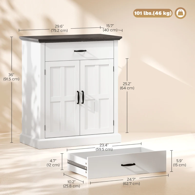 HOMCOM Sideboard Buffet, Modern Storage Cabinet with 2 Doors and Adjustable Shelf, White