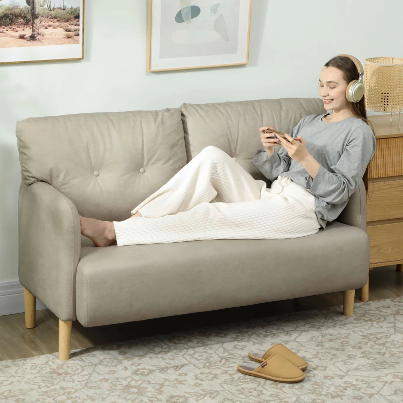 HOMCOM 58" 2 Seat Sofa, Modern Love Seats Furniture, Upholstered 2 Seater Couch, Solid Wood Frame, Beige