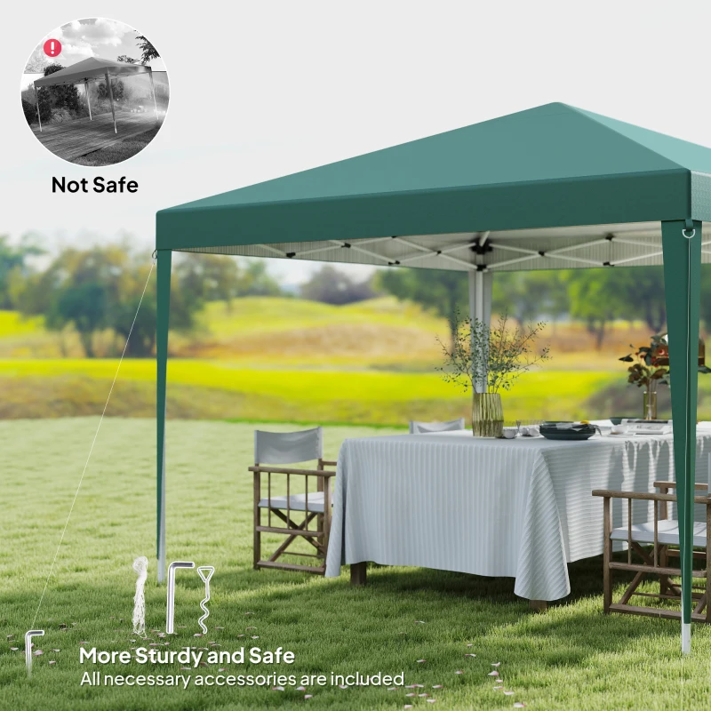 Outsunny 10 x 10ft Folding Pop Up Tent Outdoor Gazebo Canopy with Carrying Bag, Dark Green