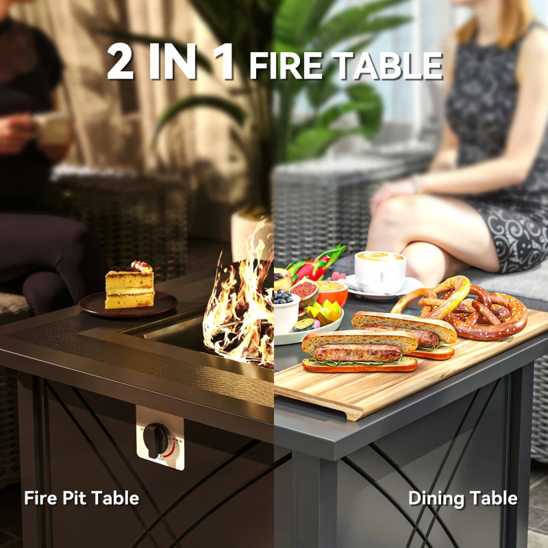 Outsunny 28" Propane Fire Pit Table 40,000 BTU Square Outdoor Gas Fire Table with Waterproof Cover, Adjustable Foot Pads