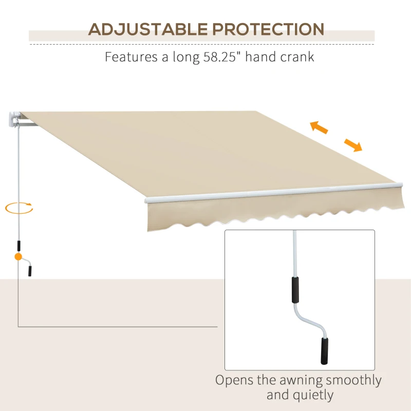 Outsunny 12' x 8' Retractable Awning Patio Awnings Sun Shade Shelter with Manual Crank Handle, 280g/m² UV & Water-Resistant Fabric and Aluminum Frame for Deck, Balcony, Yard, Cream White
